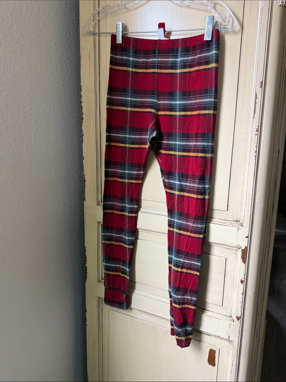 SKIMS Red Plaid Cropped Leggings